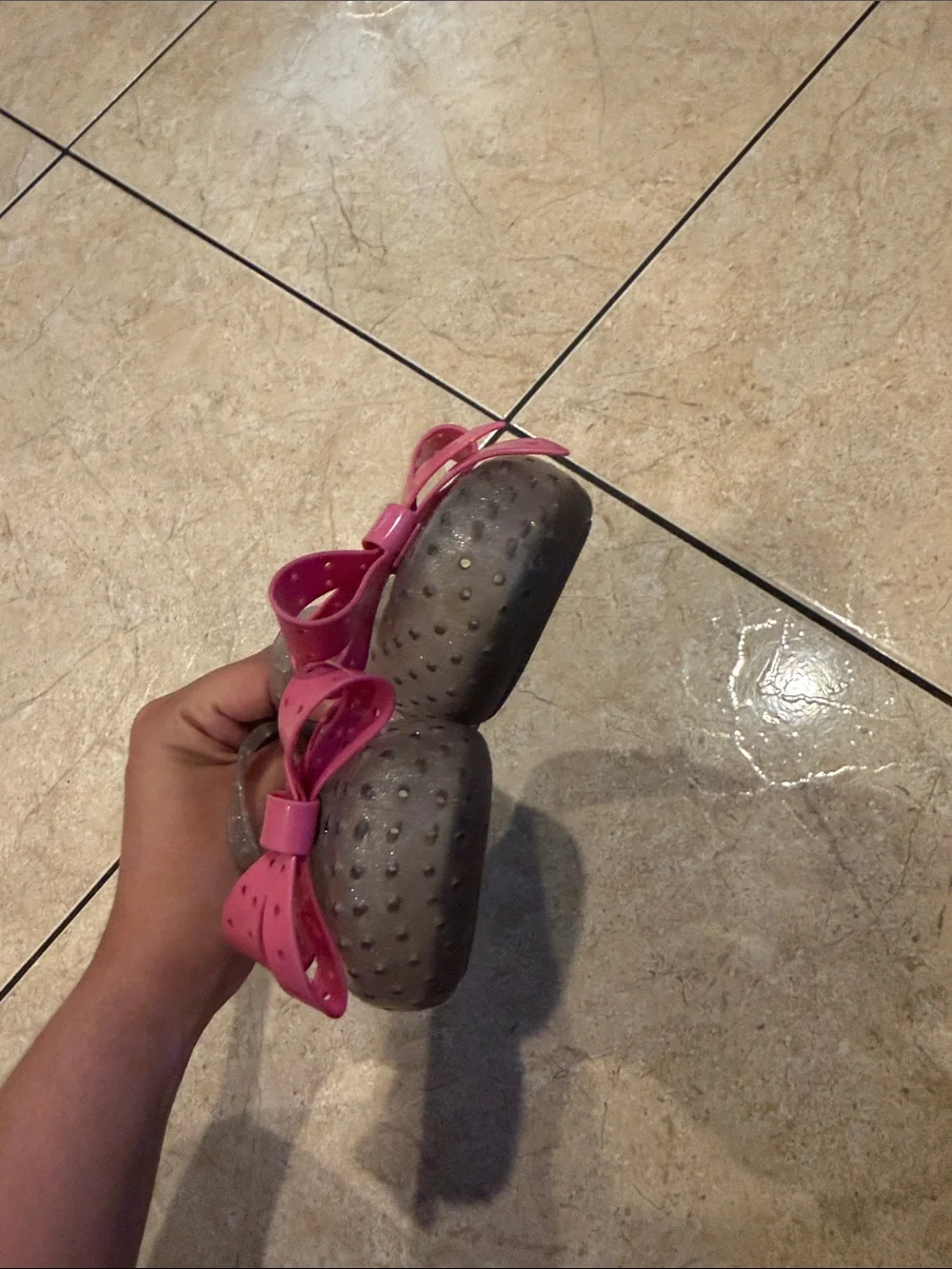 Mini Melissa Taupe Jelly Mary Janes with Pink Bow